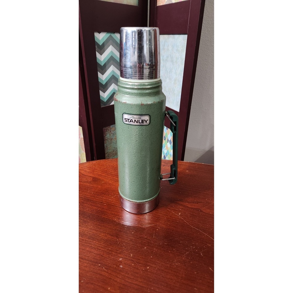Vintage Green Metal Stanley Thermos With Lid